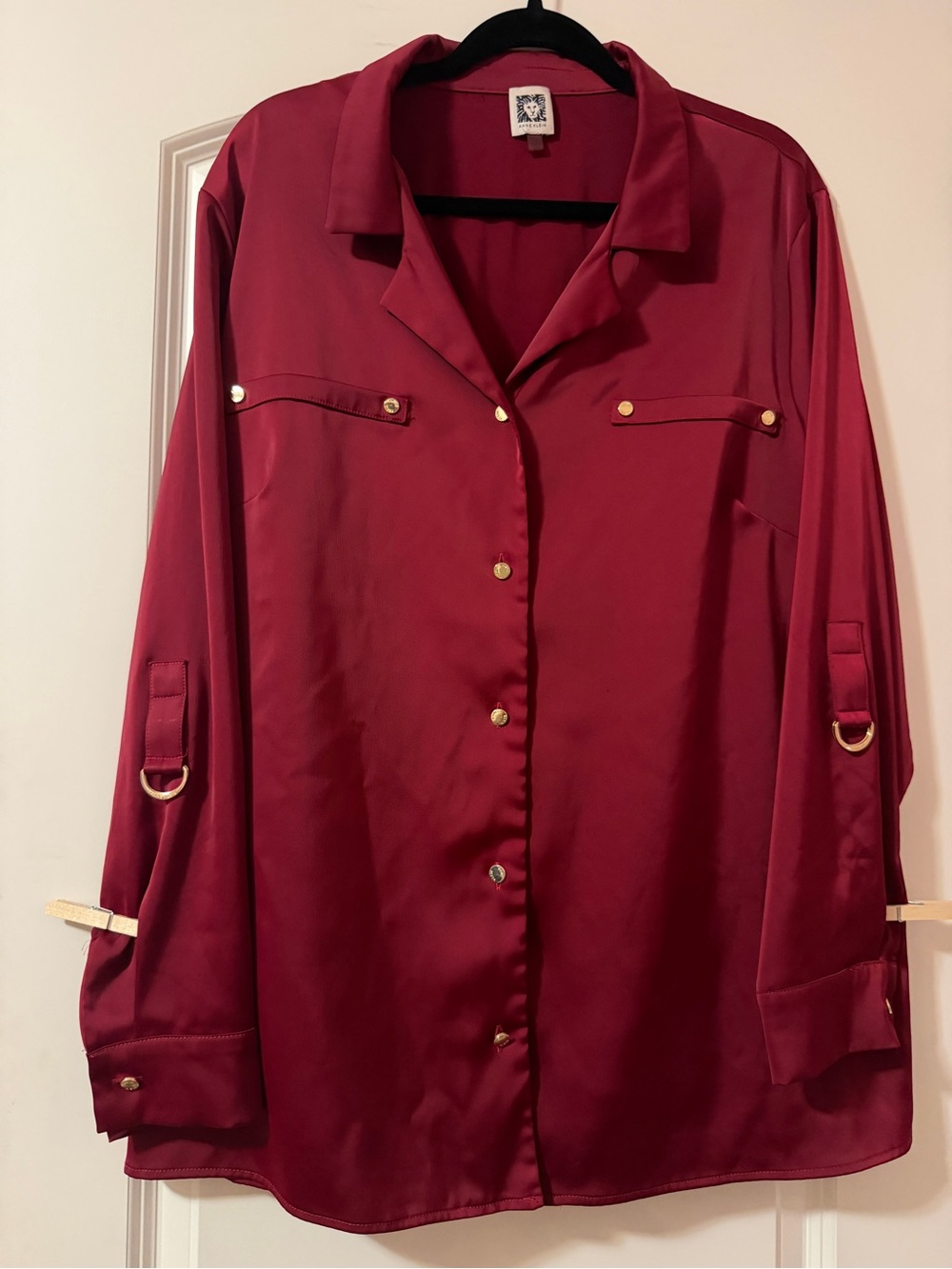Ann Kline 2XL Silky Burgundy Button-Front Women's Blouse